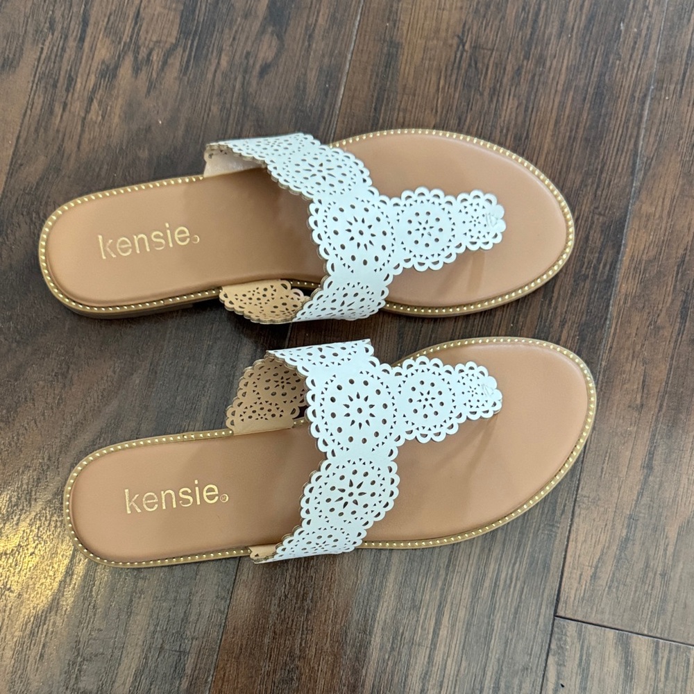 Kensie Women's White Laser-Cut Sandals